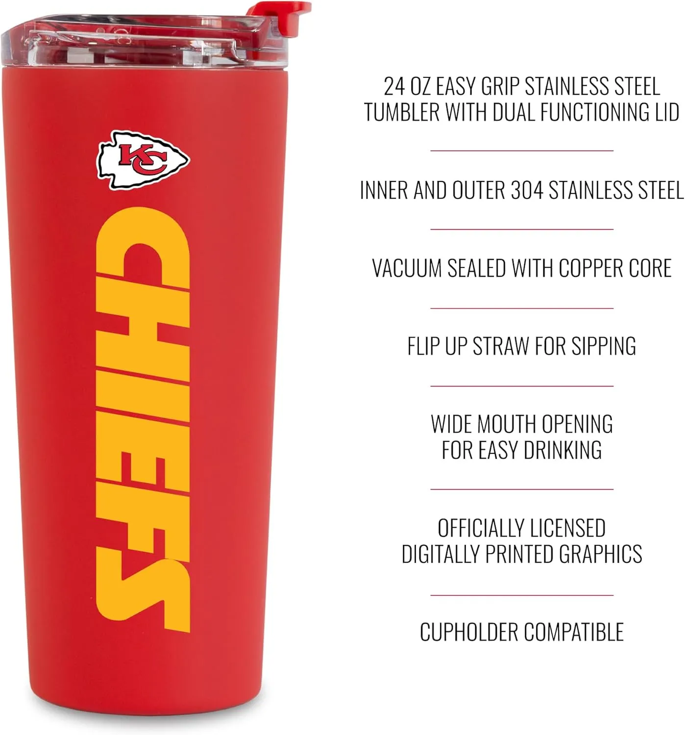 Rico Industries NFL Football 24oz Stainless Steel Tumbler with Lid and Dual Functioning Lid