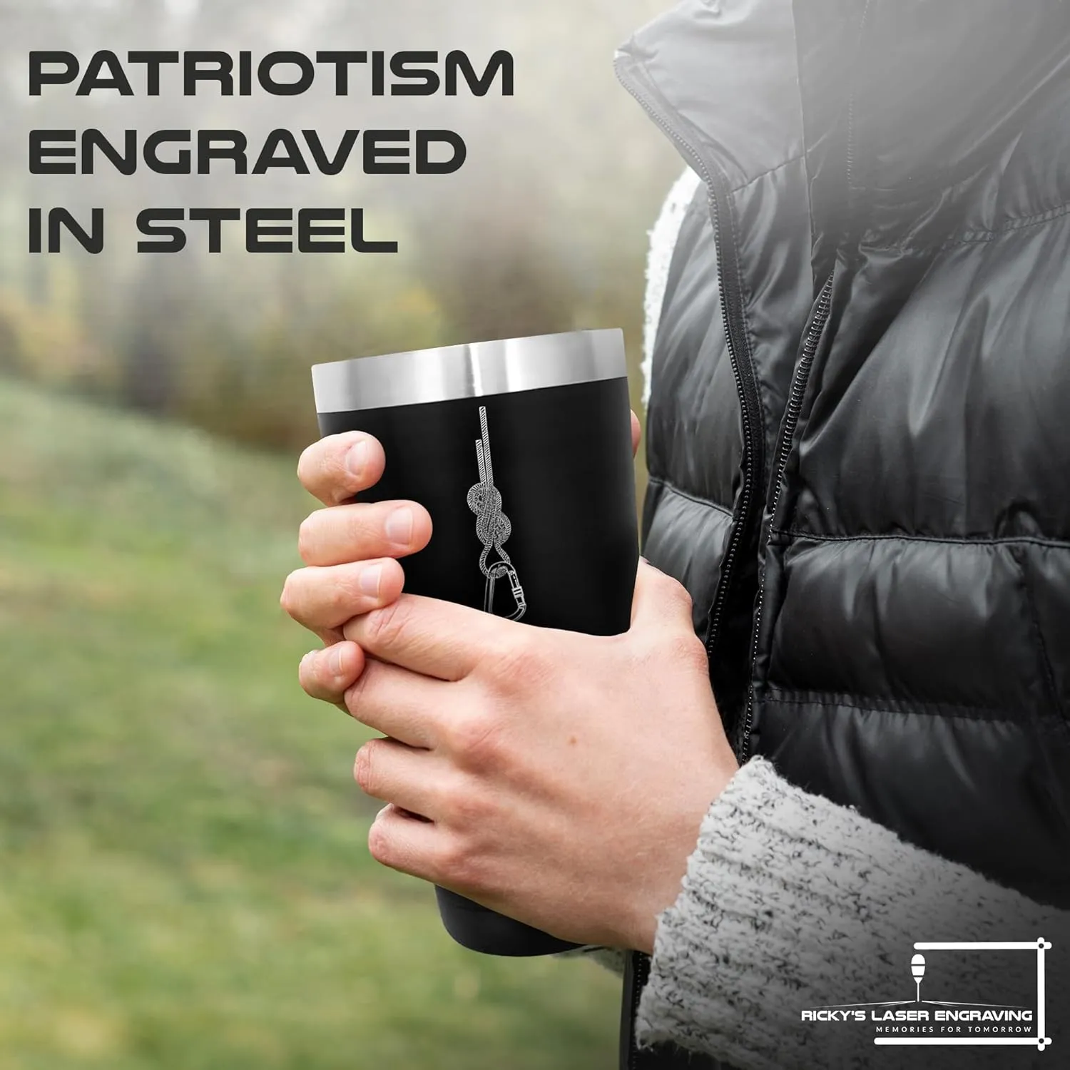 Rock Climbing Belay On Travel Mug for Men & Women, Polar Camel Black Vacuum Insulated Stainless Steel 30 oz. Tumbler with Clear Lid, Stainless Steel Straw, and Straw Cleaner