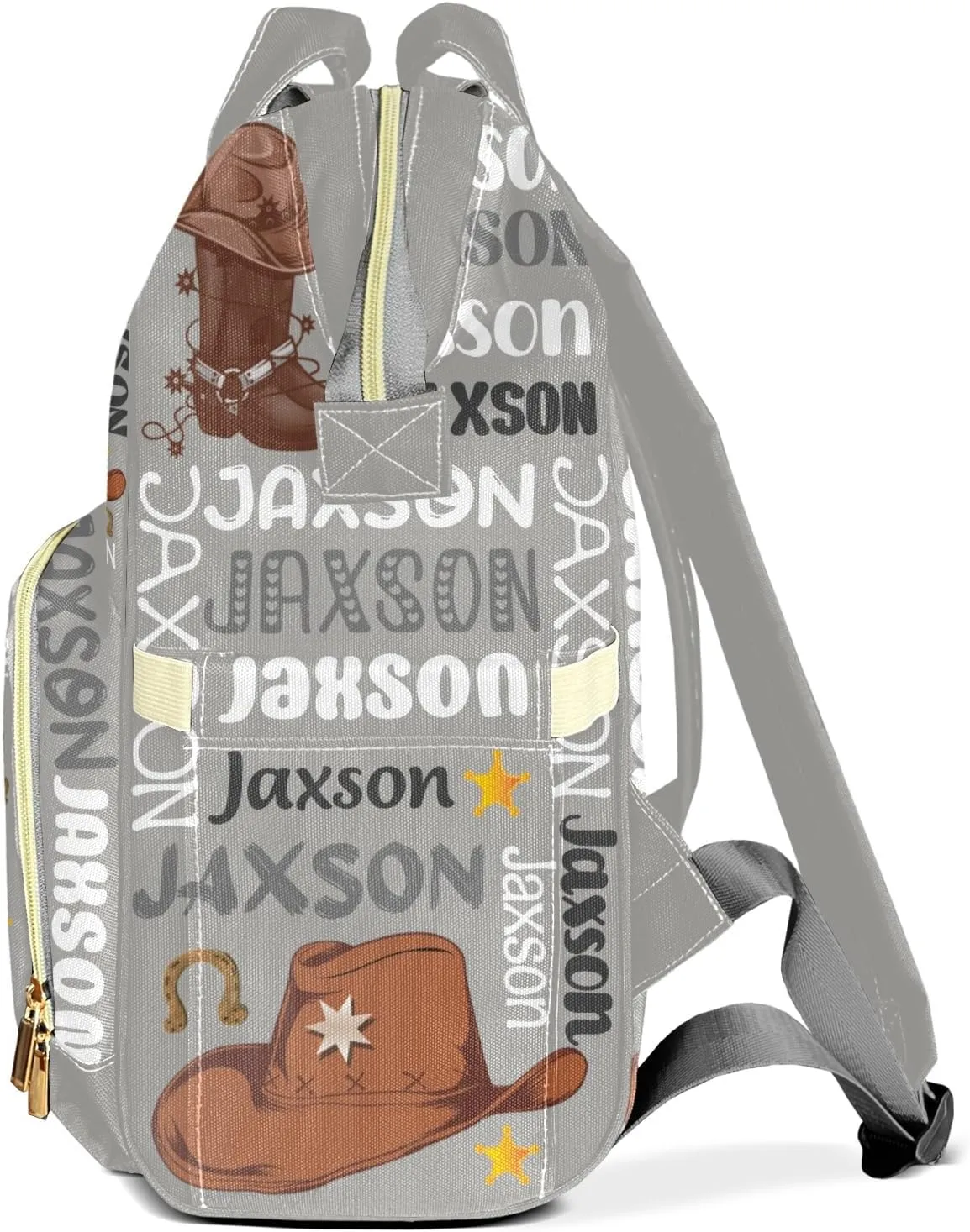 Rodeo Cowboy Gray Text Personalized Large Capacity Diaper Bags,Custom Name Backpack Casual Daypack Bag Nappy Bag Gifts