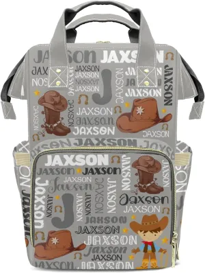 Rodeo Cowboy Gray Text Personalized Large Capacity Diaper Bags,Custom Name Backpack Casual Daypack Bag Nappy Bag Gifts