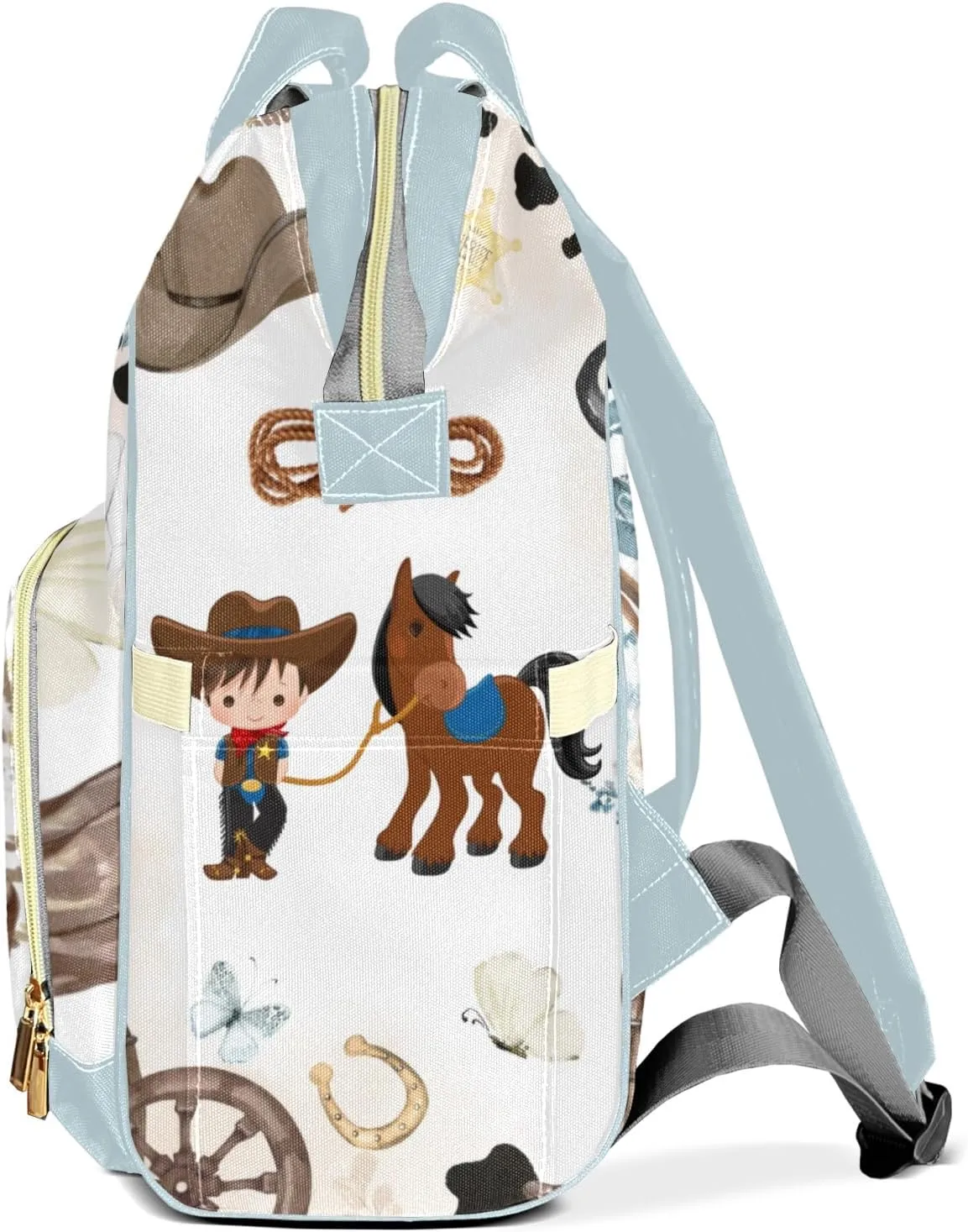 Rodeo Cowboy Horse Wild Western Personalized Large Capacity Diaper Bags,Custom Name Backpack Casual Daypack Bag Nappy Bag Gifts