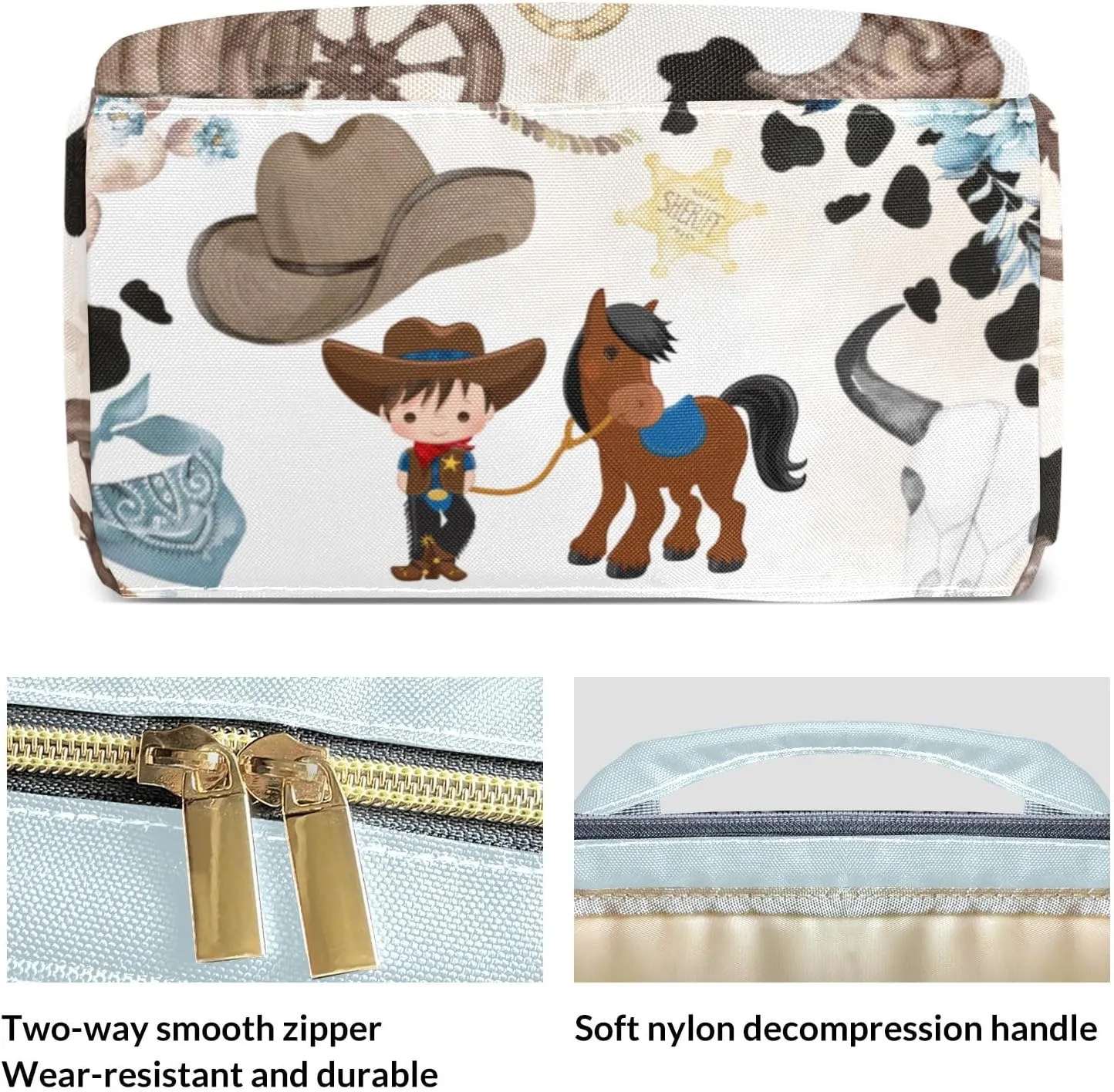 Rodeo Cowboy Horse Wild Western Personalized Large Capacity Diaper Bags,Custom Name Backpack Casual Daypack Bag Nappy Bag Gifts