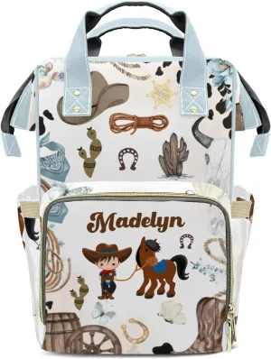 Rodeo Cowboy Horse Wild Western Personalized Large Capacity Diaper Bags,Custom Name Backpack Casual Daypack Bag Nappy Bag Gifts