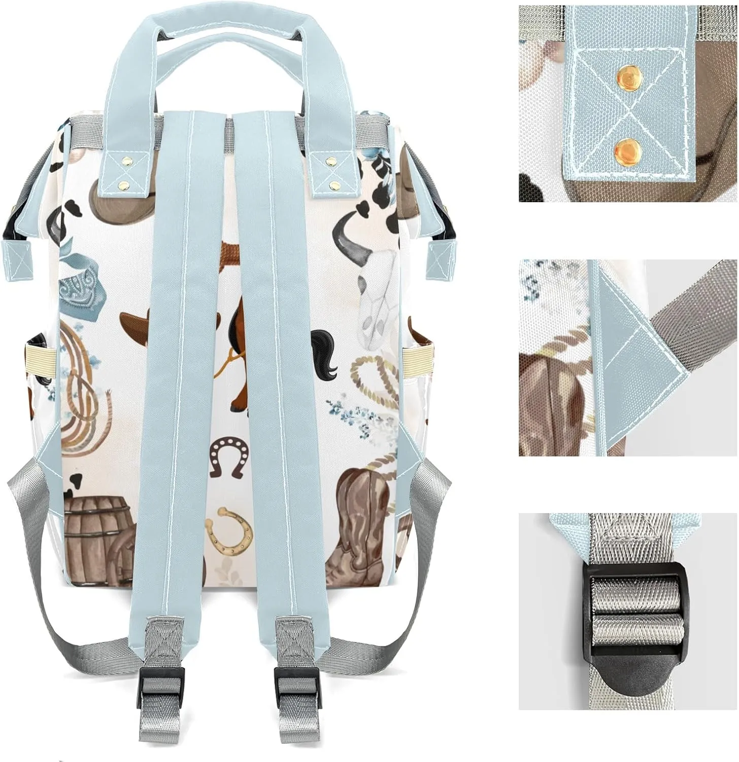 Rodeo Cowboy Horse Wild Western Personalized Large Capacity Diaper Bags,Custom Name Backpack Casual Daypack Bag Nappy Bag Gifts