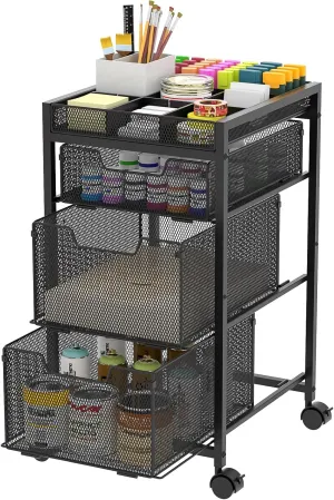 Rolling Utility Cart with 3 Drawers, Craft Organizer and Storage with DIY Divider, Lockable Wheels, Multi-Functional Storage for Art Supplies, Store for Brushes & Paints & Artifacts Small Parts