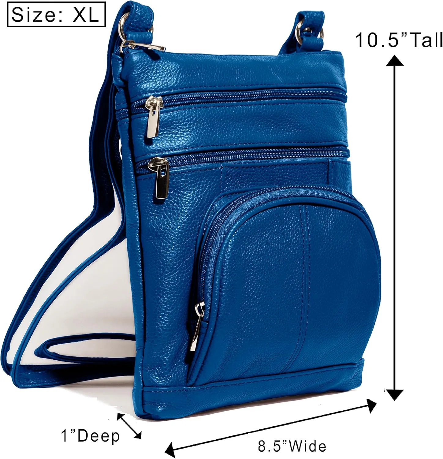 Roma Leathers Genuine X-Large Crossbody Purse, Multi-Pocket, Adjustable Strap, XL