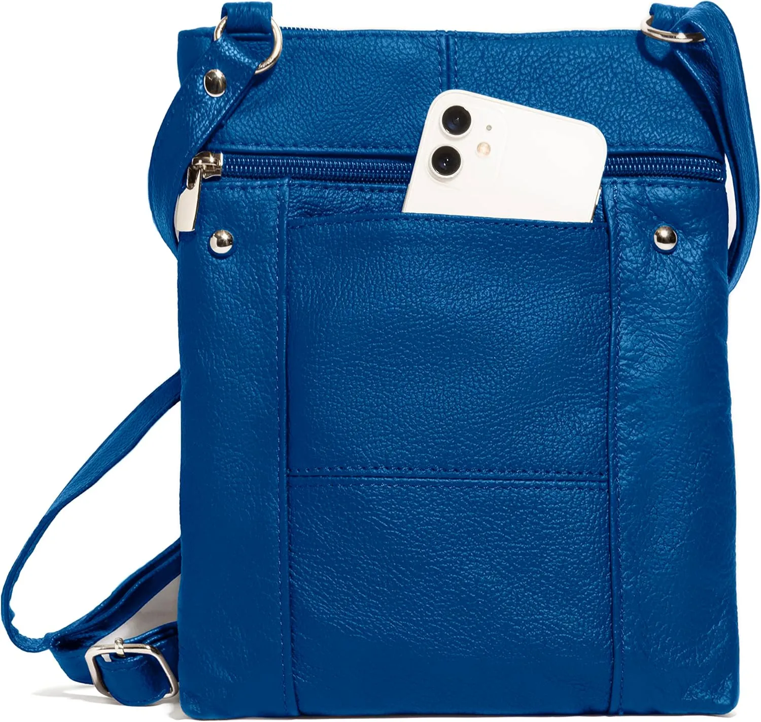 Roma Leathers Genuine X-Large Crossbody Purse, Multi-Pocket, Adjustable Strap, XL