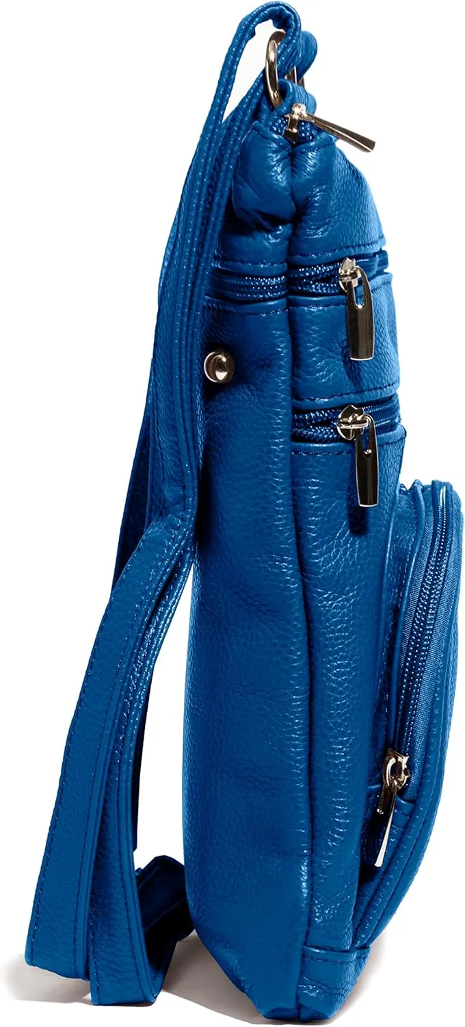 Roma Leathers Genuine X-Large Crossbody Purse, Multi-Pocket, Adjustable Strap, XL