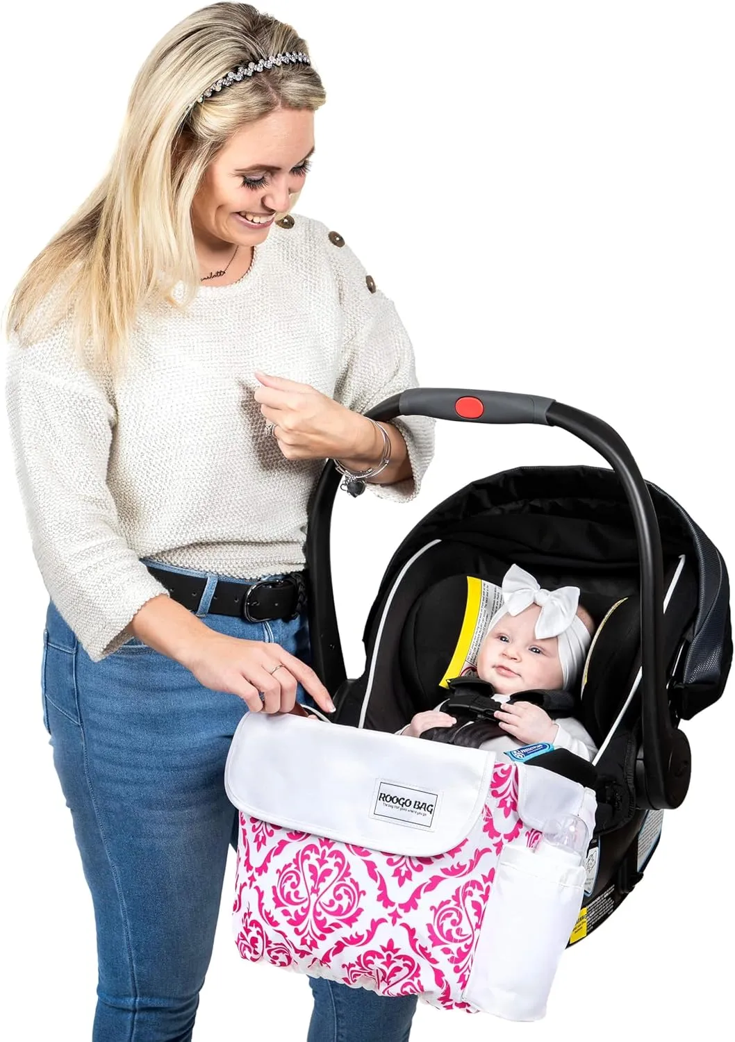 Roogo Convertible Diaper Bag with Car Seat & Stroller Attachment, Built-In Bottle Holder, Included Changing Pad