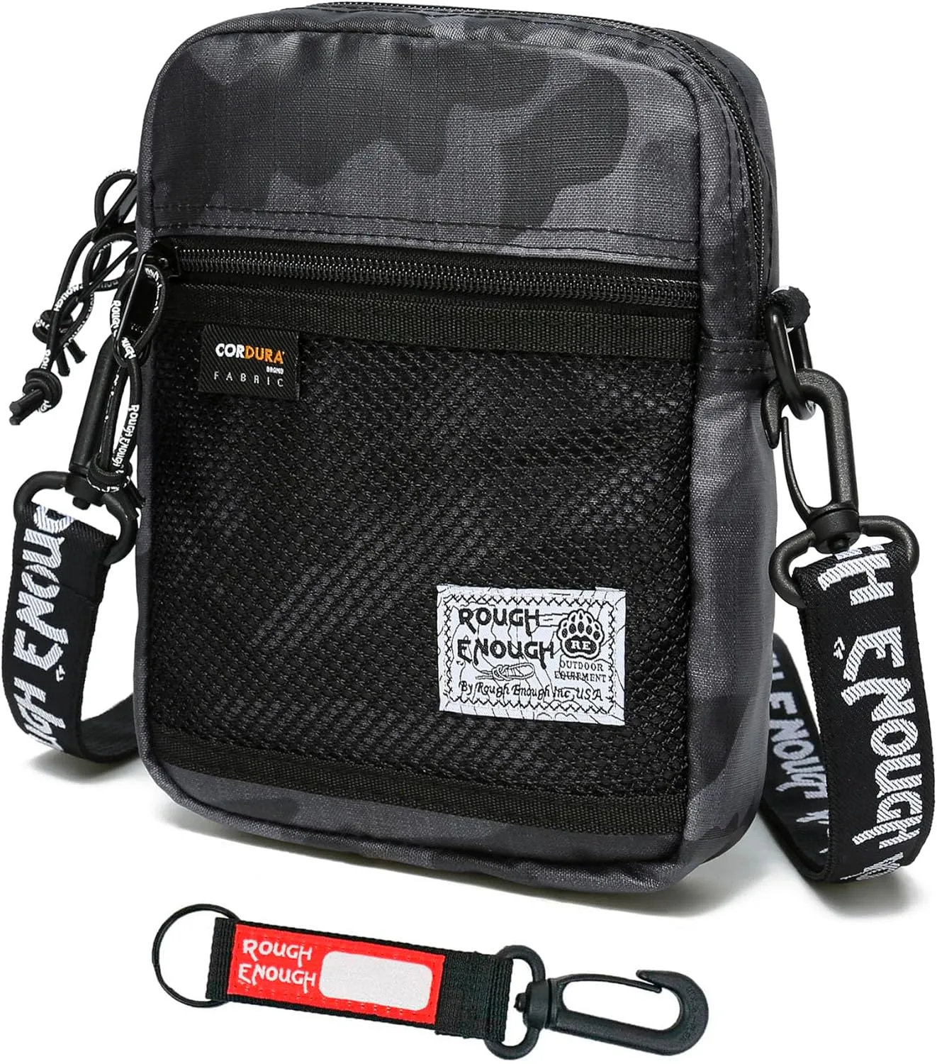 Rough Enough Small Crossbody Bag Cell Phone Purse for Men Preppy Teen Tactical Black Camo Cordura