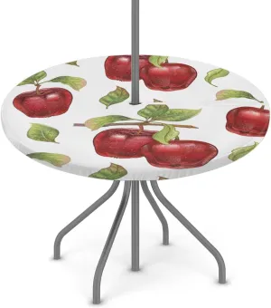 Round Outdoor Tablecloth with Umbrella Hole 45"-56" Zippered Elastic Tablecloth Apples Outdoor Round Fitted Tablecloth Waterproof Umbrella Zippered Tablecloth for Patio