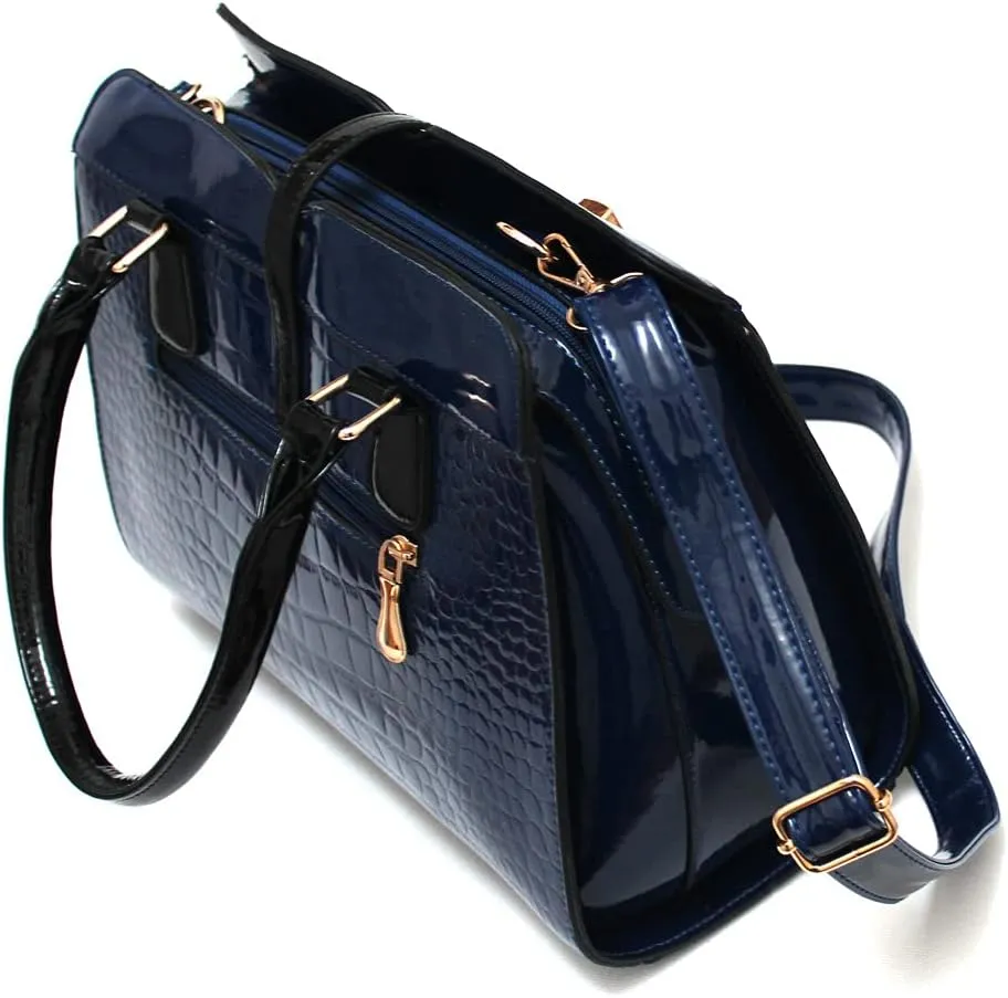 ROUROU Patent Leather Handbags for Women Crocodile Print Shoulder Bag Top Handle Crossbody Bag Zipper Closure Tote Bag Purse