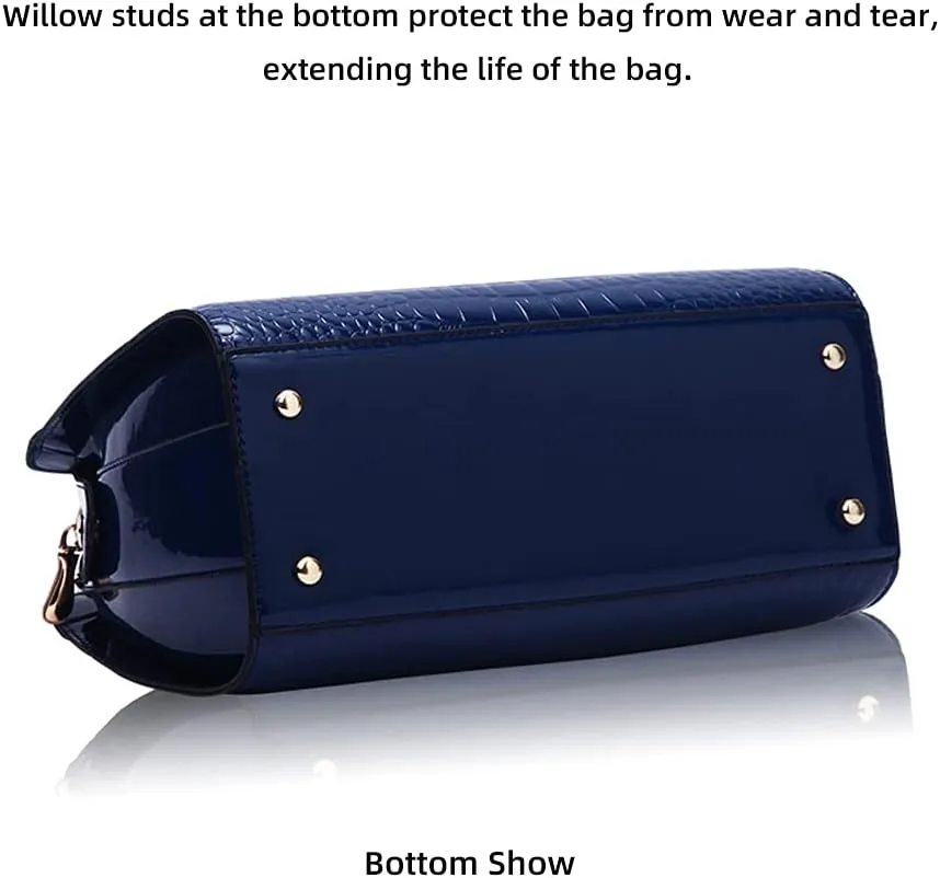 ROUROU Patent Leather Handbags for Women Crocodile Print Shoulder Bag Top Handle Crossbody Bag Zipper Closure Tote Bag Purse