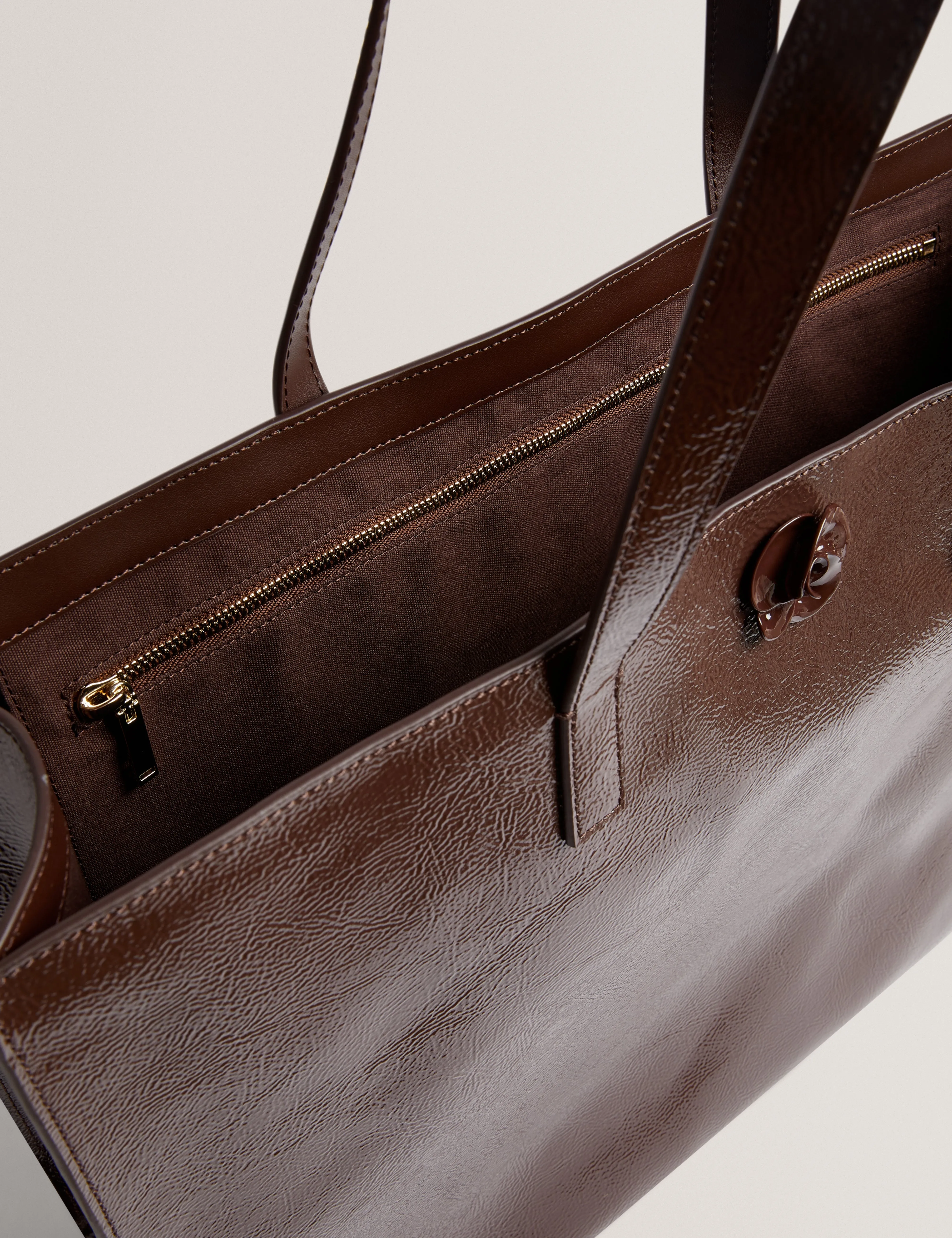 Rousah Rose Detail Tote Leather Bag Brn-Choc