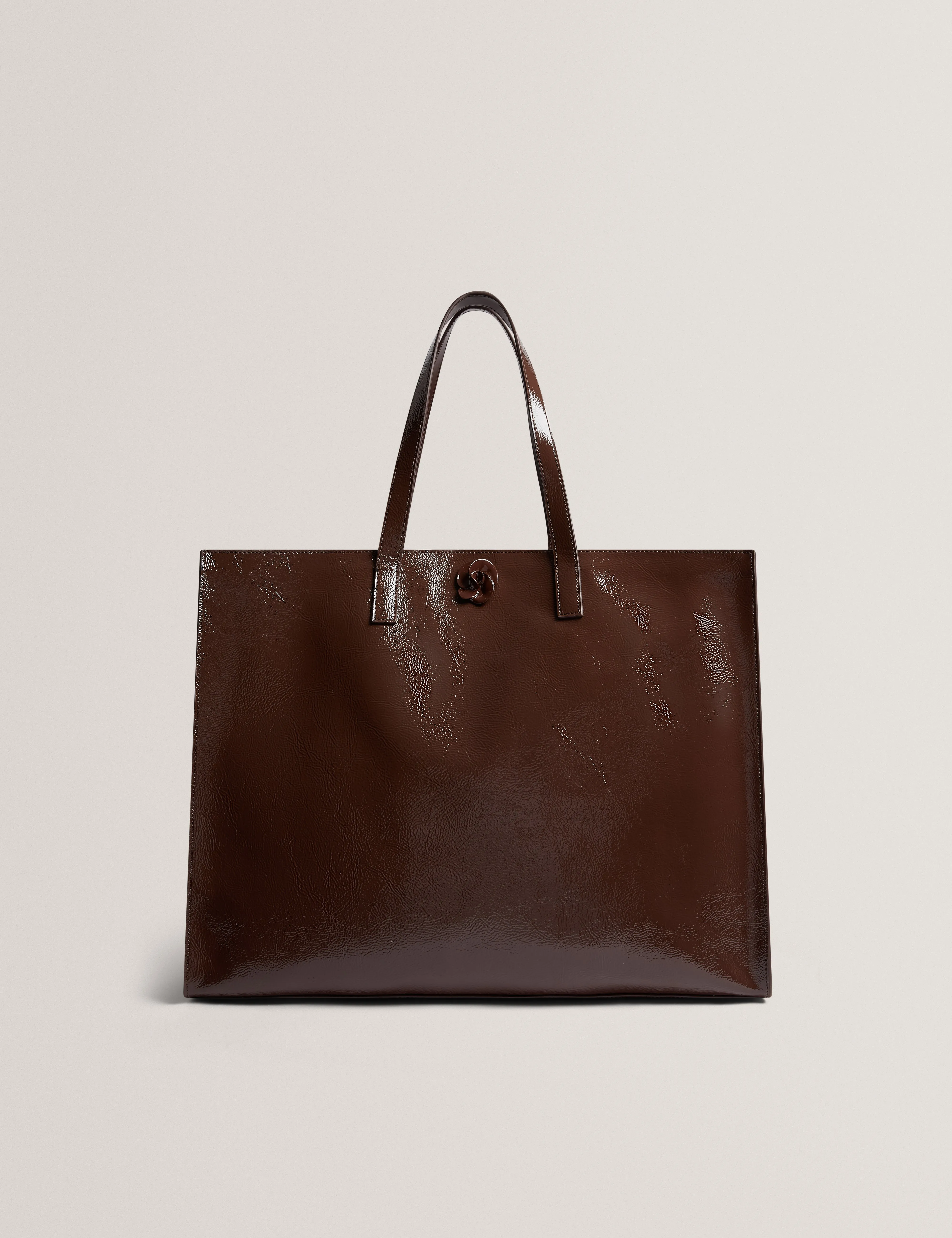 Rousah Rose Detail Tote Leather Bag Brn-Choc
