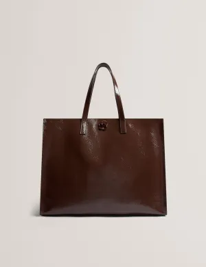 Rousah Rose Detail Tote Leather Bag Brn-Choc