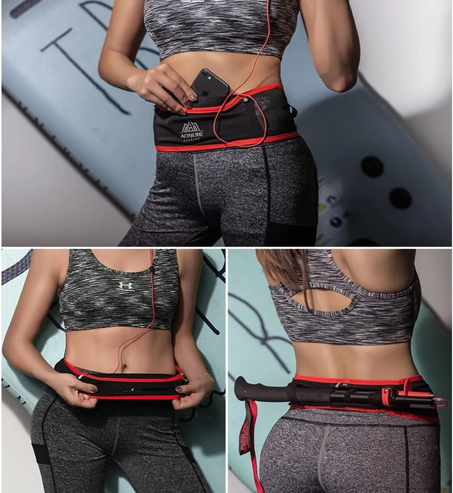 Running Hydration Belt with 250ml Soft Flask, Quick Drying Running Belt for Cycling、Hiking、Marathon (black red,L/XL)