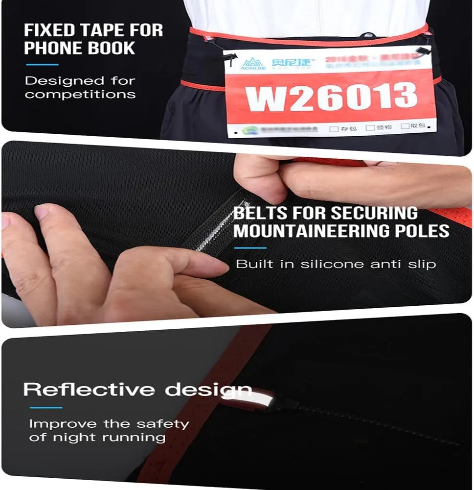 Running Hydration Belt with 250ml Soft Flask, Quick Drying Running Belt for Cycling、Hiking、Marathon (black red,L/XL)