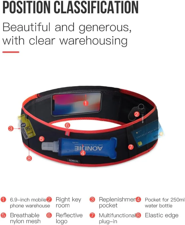 Running Hydration Belt with 250ml Soft Flask, Quick Drying Running Belt for Cycling、Hiking、Marathon (black red,L/XL)