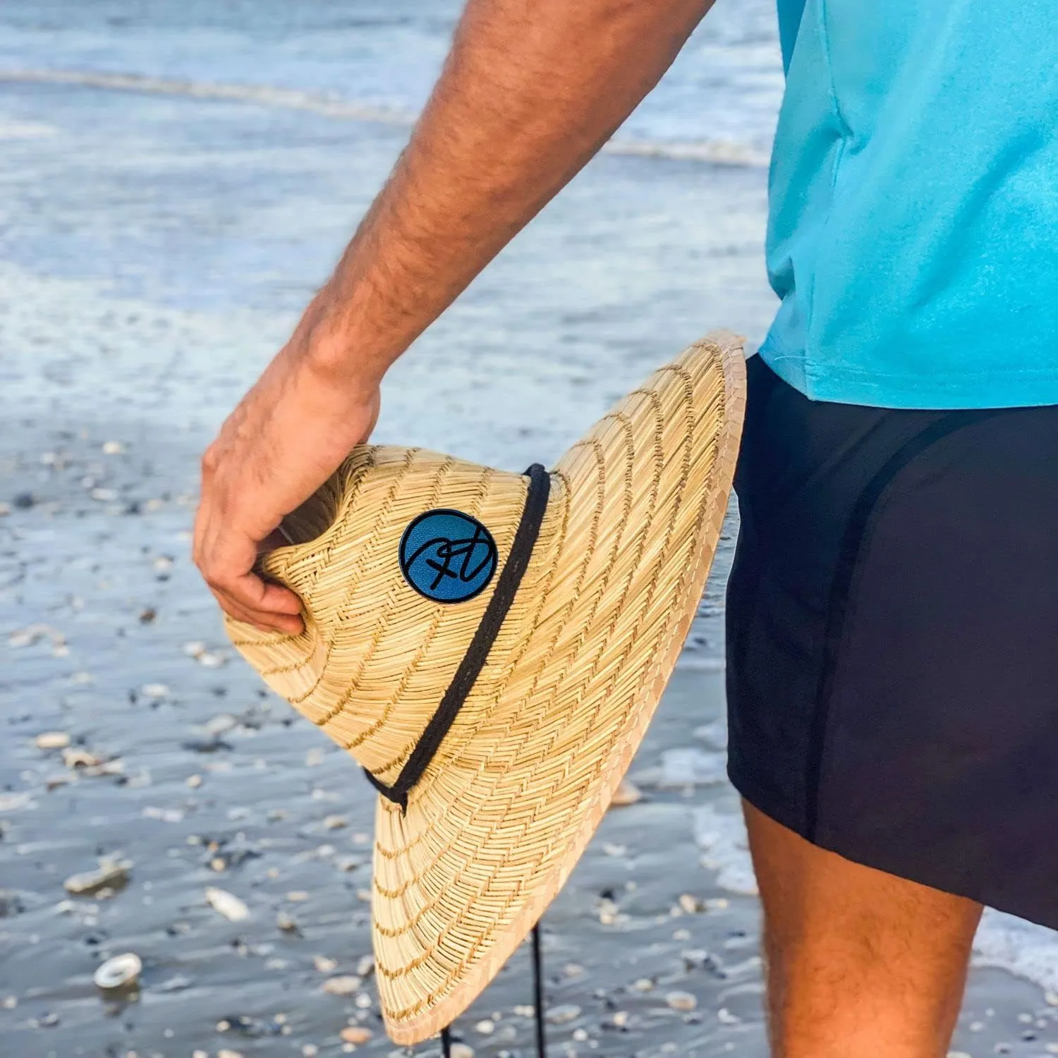 Rush Straw Lifeguard Sun Hat, 4" Bound Big Brim, Chin Cord and Toggle with Logo Patch
