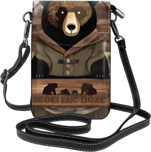 Rustic Lodge Bear Women'S Crossbody Bag, Zipper Phone Wallet, Cute Purse, Shoulder Bag, Detachable Shoulder Strap, Black
