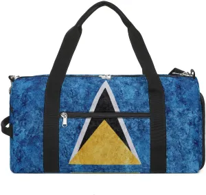 Saint Lucia Flag Textured Sports Duffel with Shoe Compartment and Wet Pocket for Travel Gym