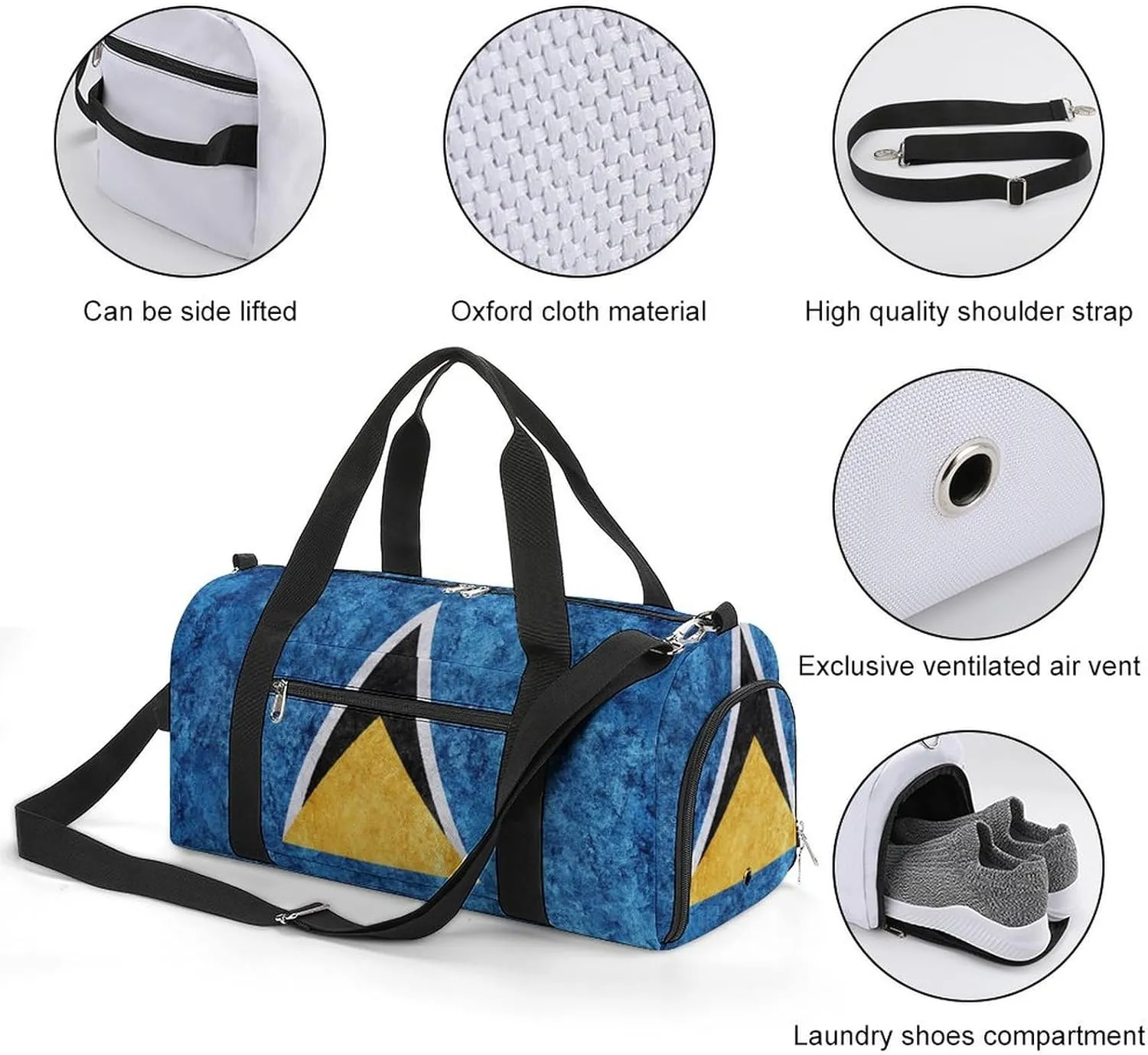Saint Lucia Flag Textured Sports Duffel with Shoe Compartment and Wet Pocket for Travel Gym
