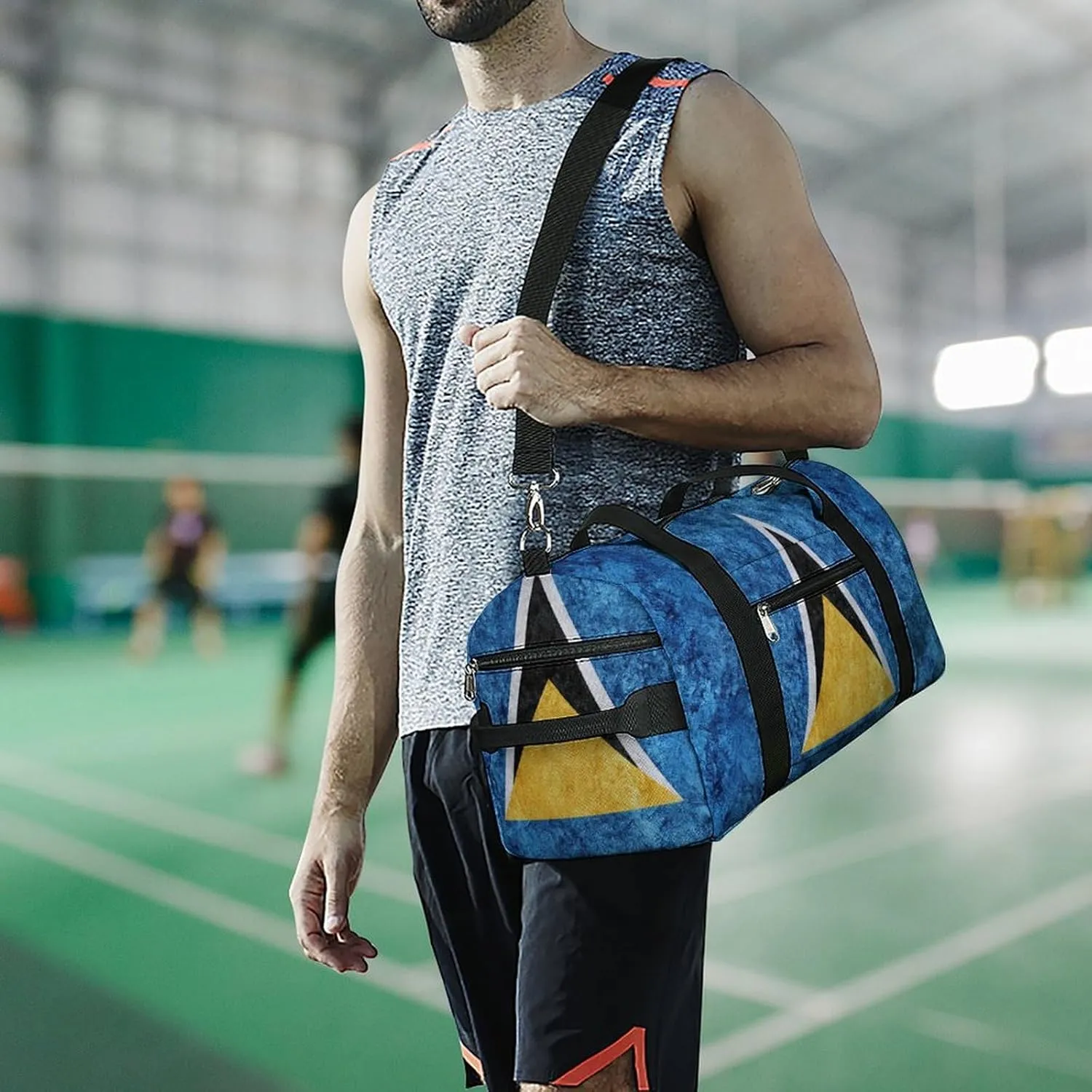 Saint Lucia Flag Textured Sports Duffel with Shoe Compartment and Wet Pocket for Travel Gym