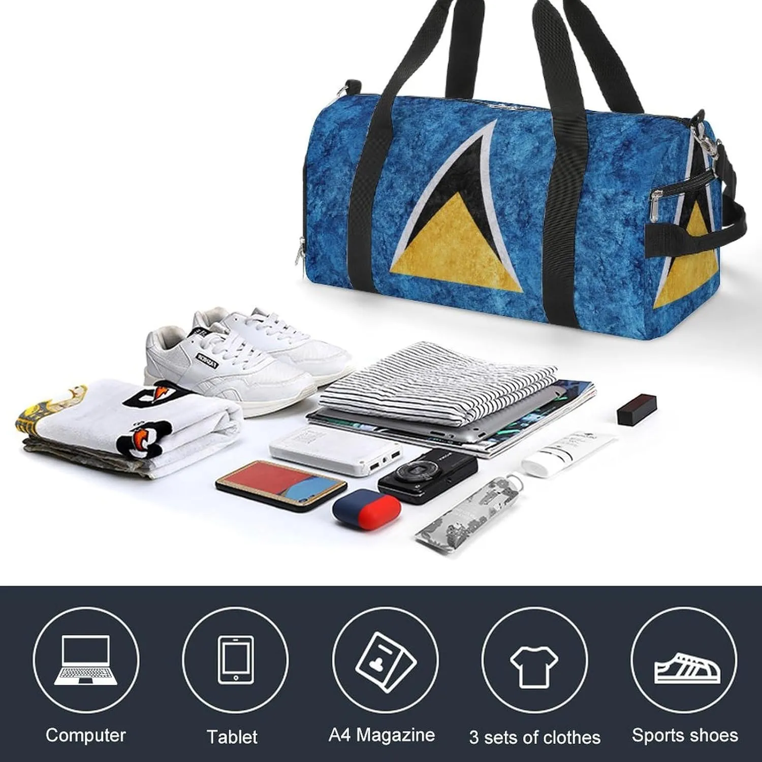 Saint Lucia Flag Textured Sports Duffel with Shoe Compartment and Wet Pocket for Travel Gym