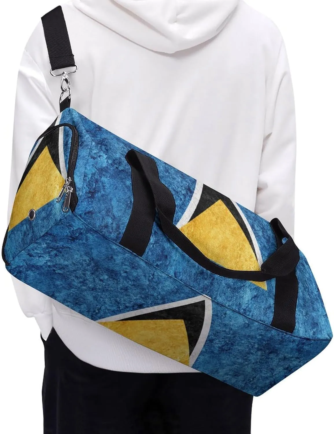 Saint Lucia Flag Textured Sports Duffel with Shoe Compartment and Wet Pocket for Travel Gym