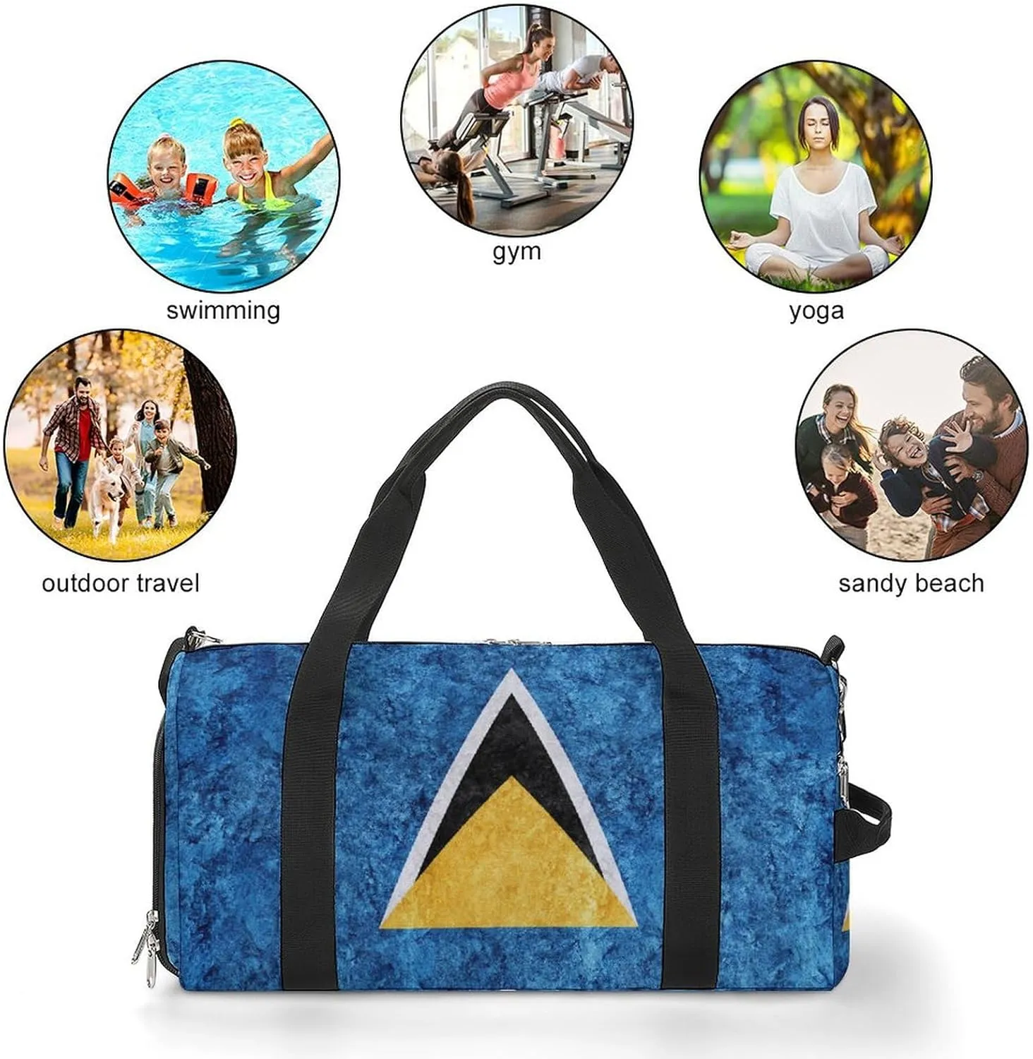 Saint Lucia Flag Textured Sports Duffel with Shoe Compartment and Wet Pocket for Travel Gym