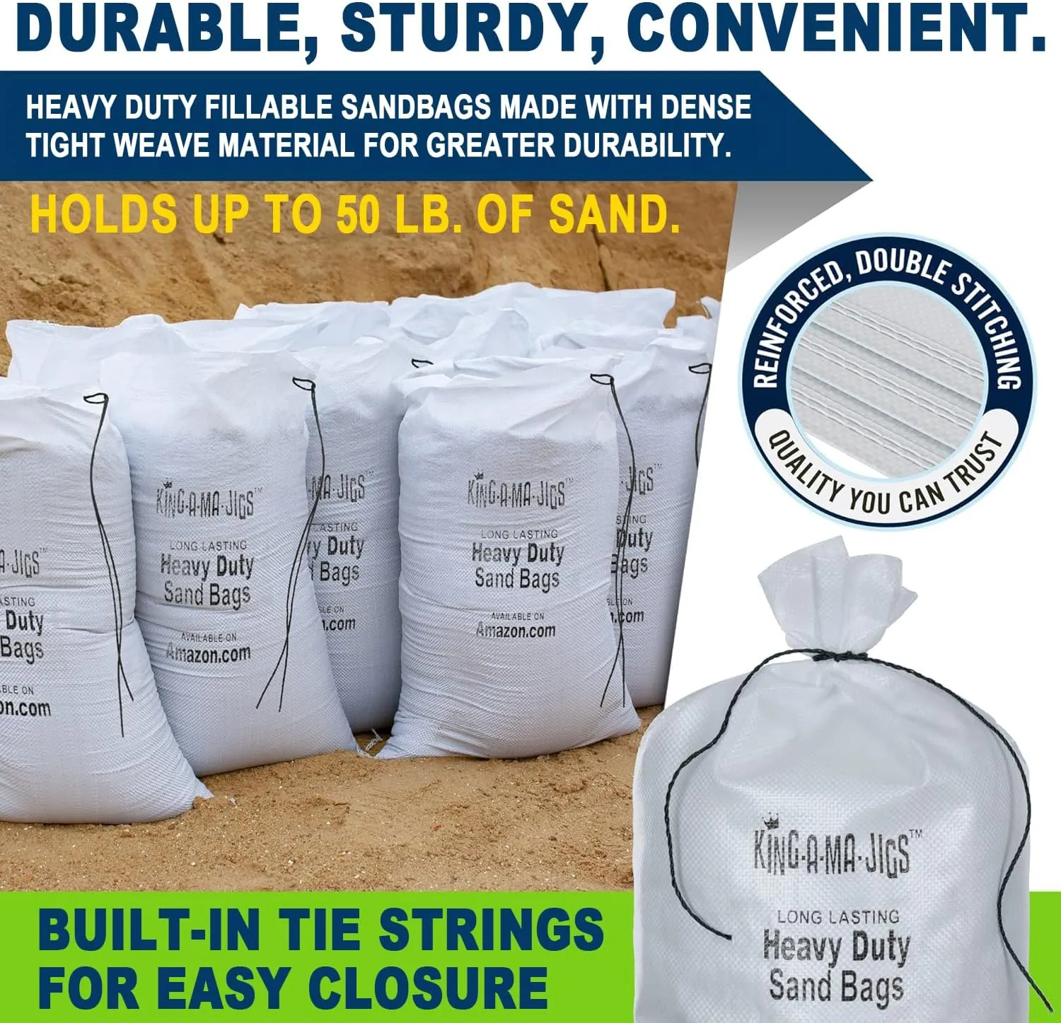 Sand Bags (12 Pack) Empty Sandbags with Ties, Heavy Duty, UV Treated (14" x 25") Non-Slip Empty Bags for Sand - (12 Pack)