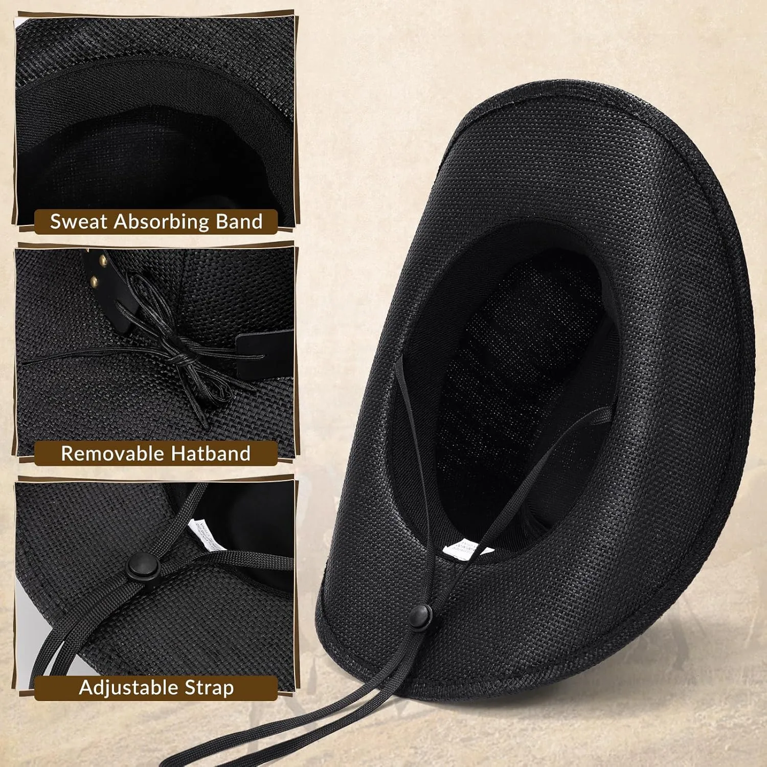 SANSTHS Cowboy Cowgirl Hats for Men Women 2 Pack Hatbands Straw Hat Wide Brim Breathable Western Hats for Lover