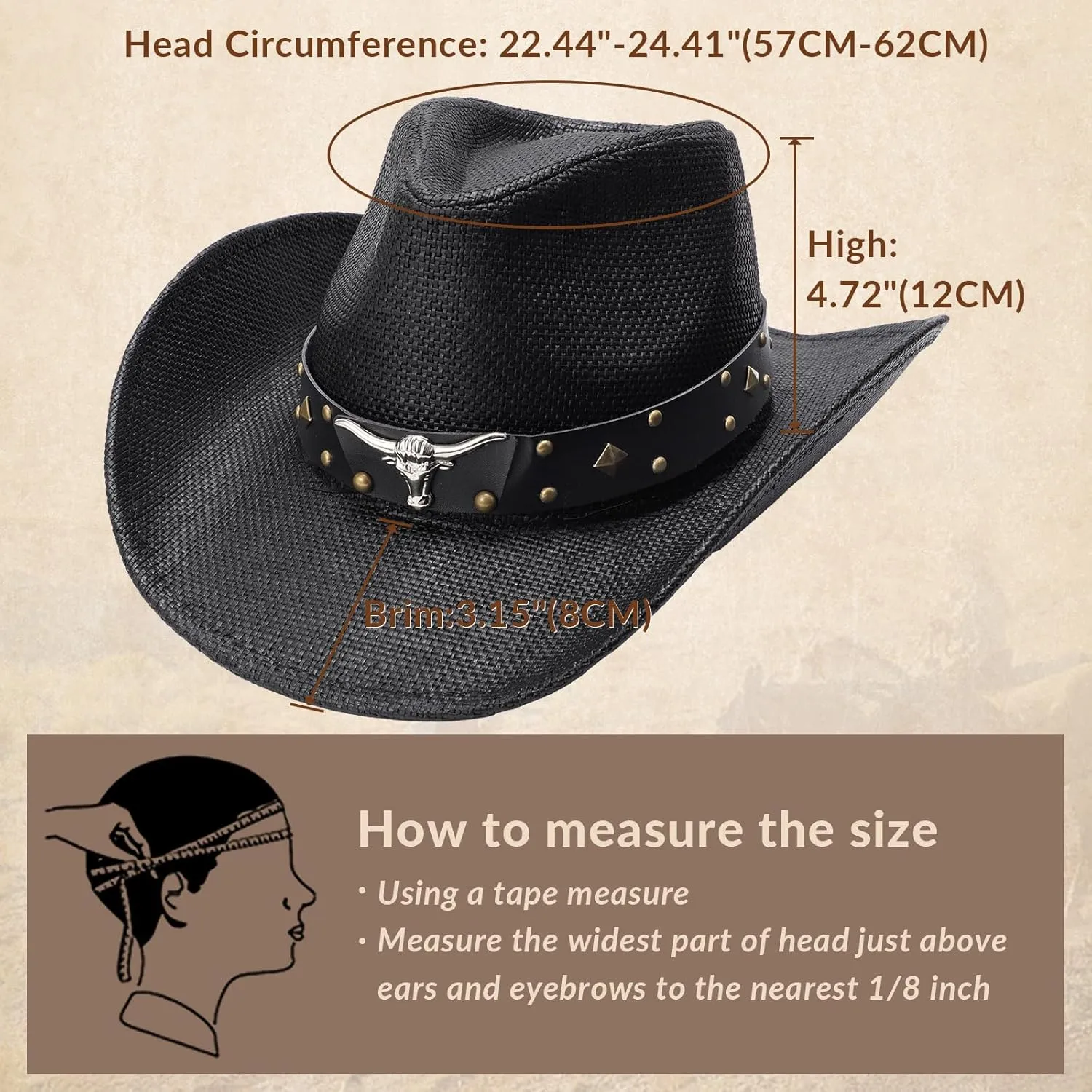 SANSTHS Cowboy Cowgirl Hats for Men Women 2 Pack Hatbands Straw Hat Wide Brim Breathable Western Hats for Lover