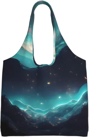Science Fiction Stars Printed Canvas Tote Bag for Women, Reusable Tote Shoulder Bag with Large Capacity, Stylish Grocery Bags for Shopping, Travel & Daily Use