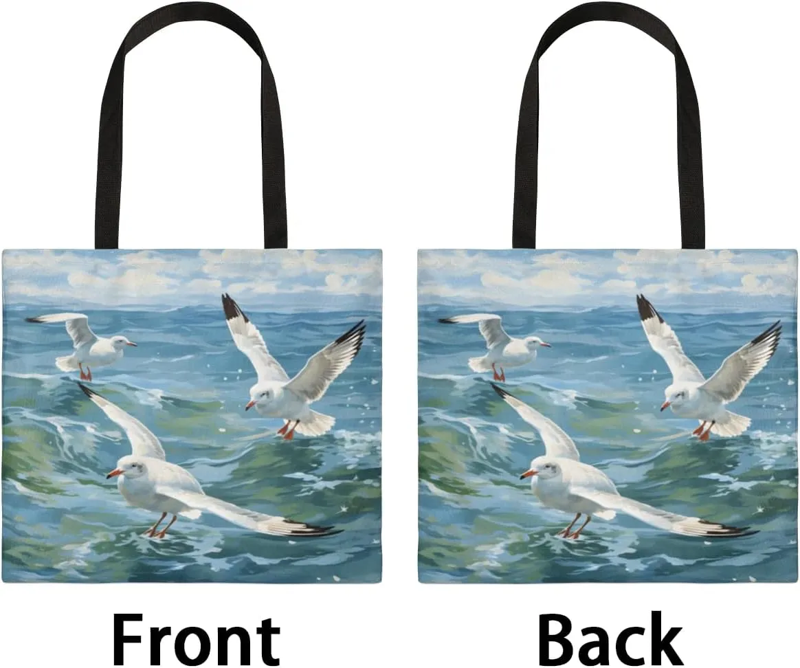 Sea Beach Trees Scenery Canvas Tote Bag for Women Men Stylish Tote Handbag Shoulder Bag Reusable Grocery Bag