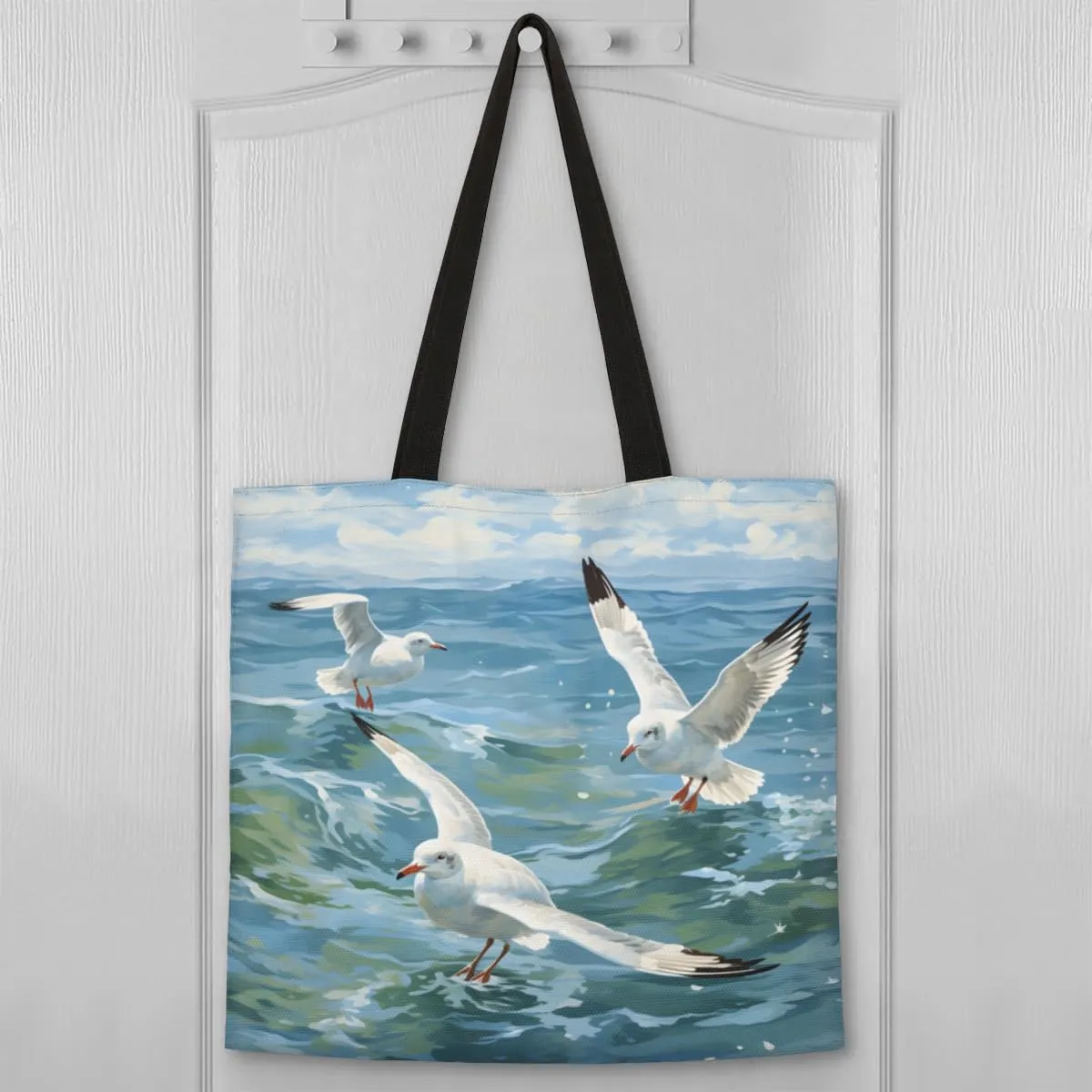 Sea Beach Trees Scenery Canvas Tote Bag for Women Men Stylish Tote Handbag Shoulder Bag Reusable Grocery Bag