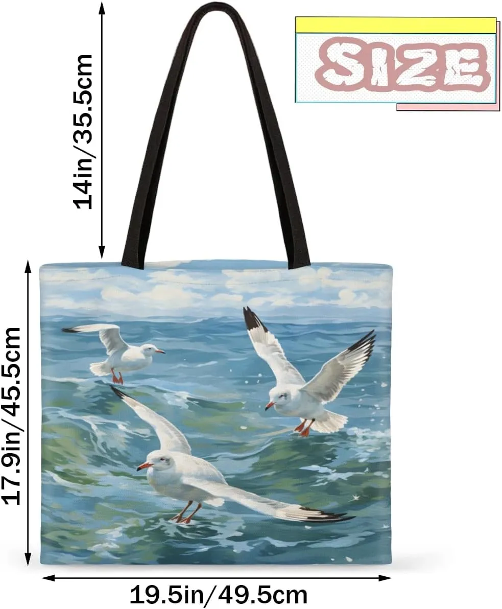 Sea Beach Trees Scenery Canvas Tote Bag for Women Men Stylish Tote Handbag Shoulder Bag Reusable Grocery Bag