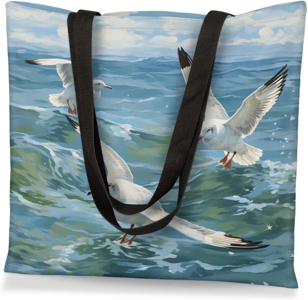Sea Beach Trees Scenery Canvas Tote Bag for Women Men Stylish Tote Handbag Shoulder Bag Reusable Grocery Bag