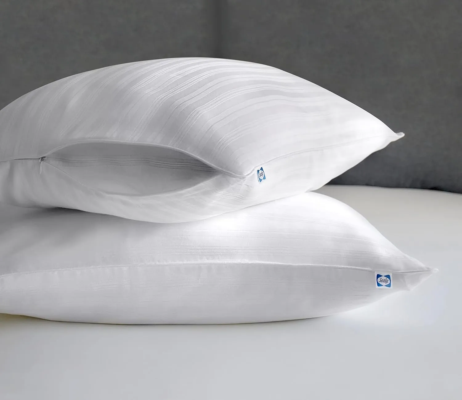 Sealy Soft Comfort 100% Cotton Zippered Encasement Machine Washable Pillow Protector- King Size- 2 Pack