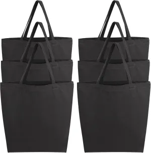 Segarty Canvas Tote Bag for Women, 6 Pack 20x15.7 Reusable Black Canvas Shopping Bag, Natural Cotton Canvas Shoulder Bag Aesthetic, Blank Canvas Tote Bulk for DIY, Gift, Grocery, Beach, Travel