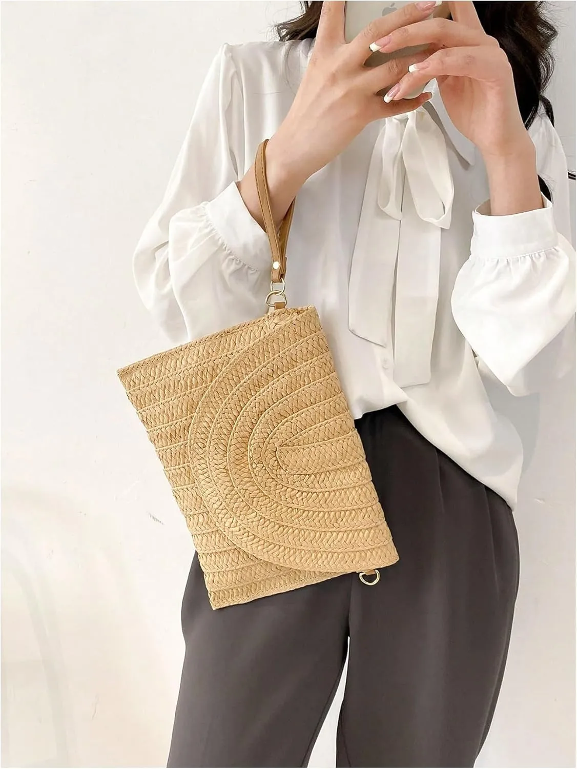 SHENHE Women's Straw Clutch Purse Crossbody Shoulder Bag Beach Handbag Woven Flap Purse