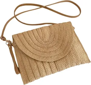 SHENHE Women's Straw Clutch Purse Crossbody Shoulder Bag Beach Handbag Woven Flap Purse