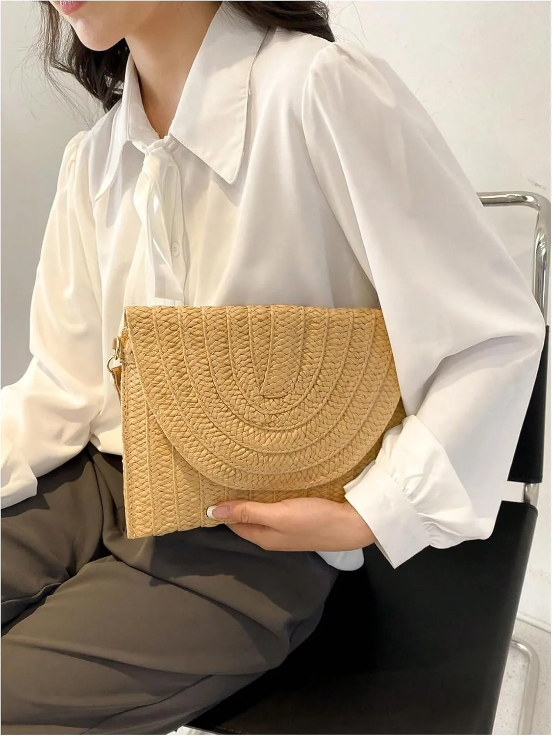 SHENHE Women's Straw Clutch Purse Crossbody Shoulder Bag Beach Handbag Woven Flap Purse