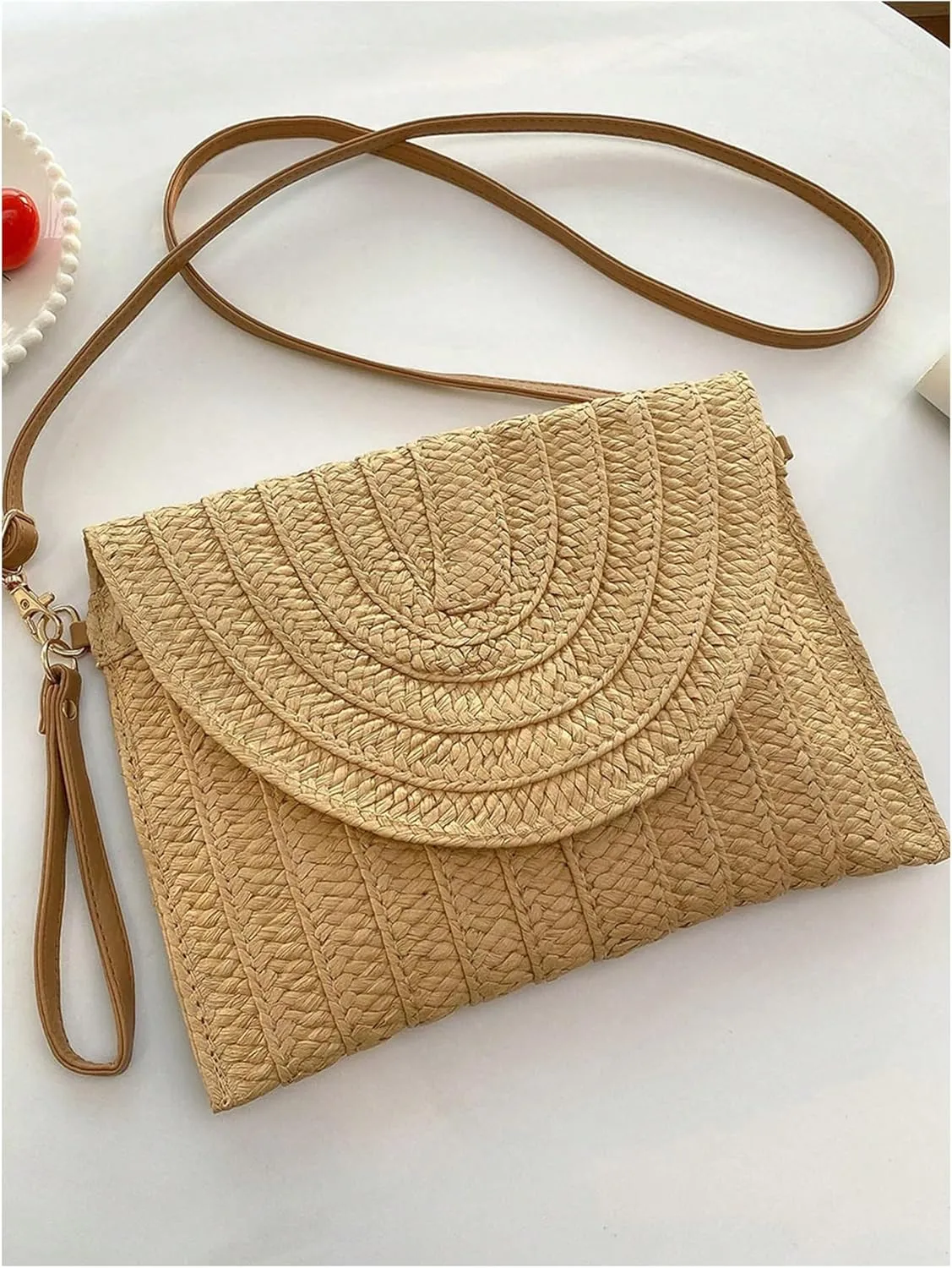 SHENHE Women's Straw Clutch Purse Crossbody Shoulder Bag Beach Handbag Woven Flap Purse