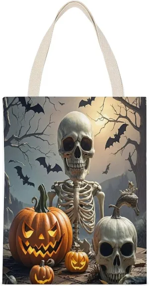 Shoulder Bag, Pumpkin Lamp Skull Printed Tote Bag,reusable Color Shopping Bag,fitness Tote Bag,adult Tote Bag