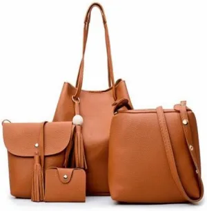 Shoulder Bag Women's Leather Handbag Set 3pcs Fashion Composite Bag for Stylish Women(Orange)