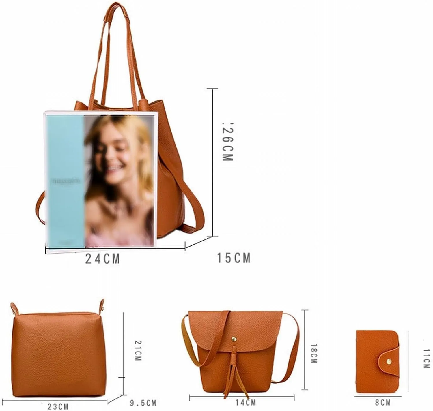 Shoulder Bag Women's Leather Handbag Set 3pcs Fashion Composite Bag for Stylish Women(Orange)