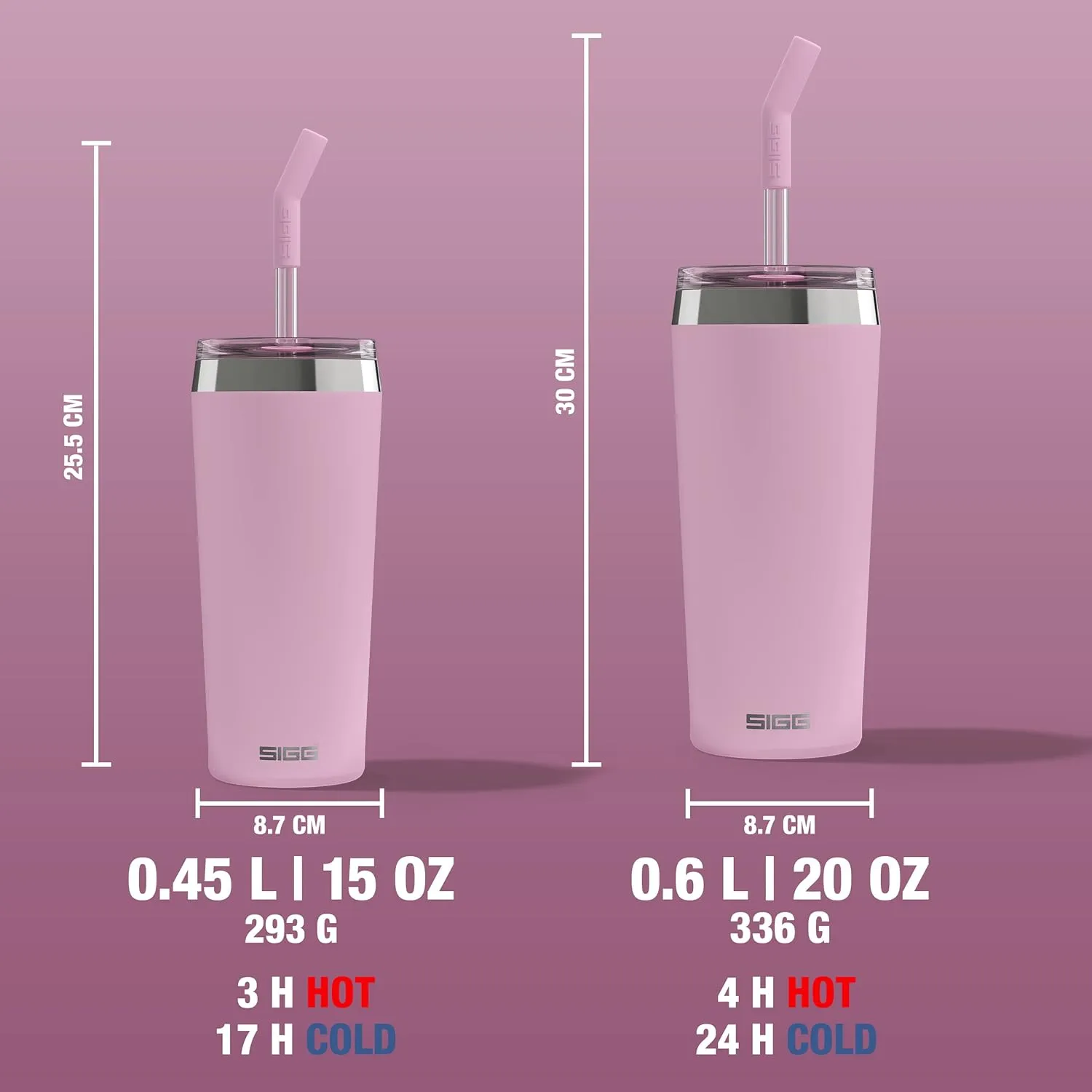 SIGG - Insulated Mug - Travel Mug Helia - With Durable Glass Straw & Cleaning Brush - Leakproof - BPA Free - 18/8 Stainless Steel - 15oz/20oz