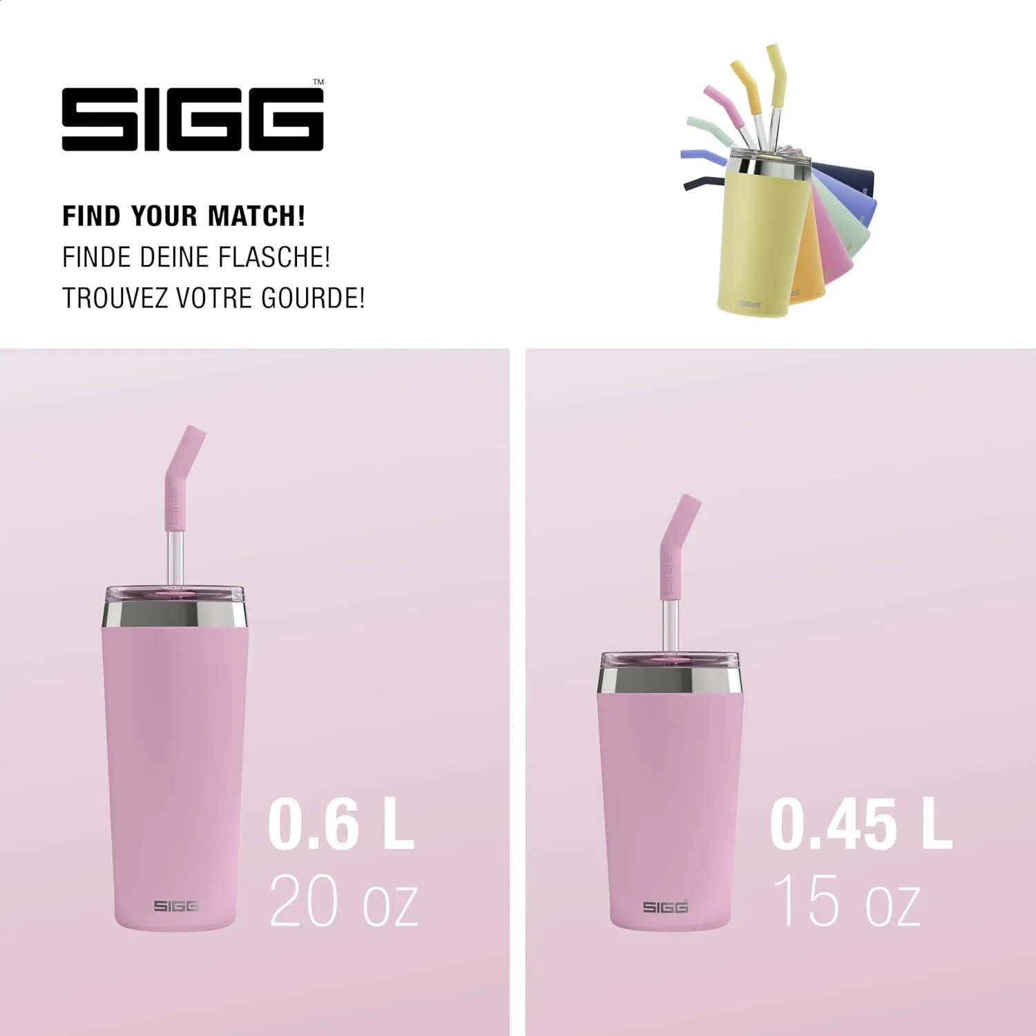 SIGG - Insulated Mug - Travel Mug Helia - With Durable Glass Straw & Cleaning Brush - Leakproof - BPA Free - 18/8 Stainless Steel - 15oz/20oz